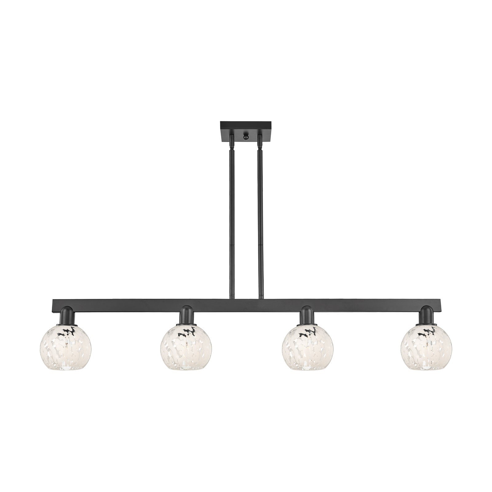 Innovations Arcadia 49in 4-Light Island Light | Industrial Matte Black Steel and White Mouchette Glass | Kitchen Island & | Model 716-4I-BK-G1216-6WM