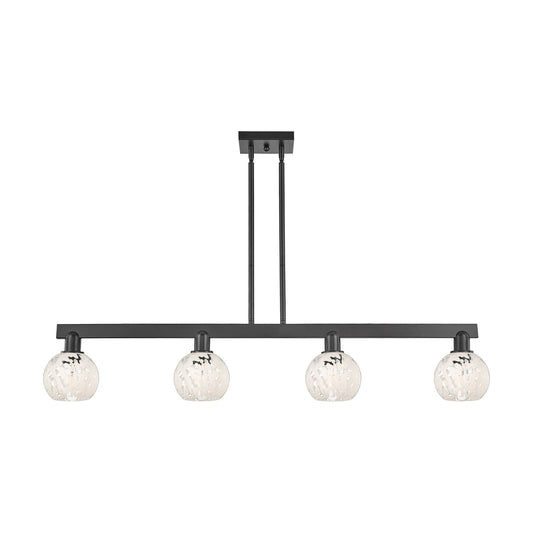 Innovations Arcadia 49in 4-Light Island Light | Industrial Matte Black Steel and White Mouchette Glass | Kitchen Island & | Model 716-4I-BK-G1216-6WM