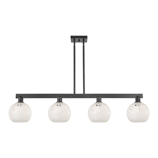 Innovations Arcadia 51in 4-Light Island Light | Industrial Matte Black Steel and White Mouchette Glass | Kitchen Island & | Model 716-4I-BK-G1216-8WM