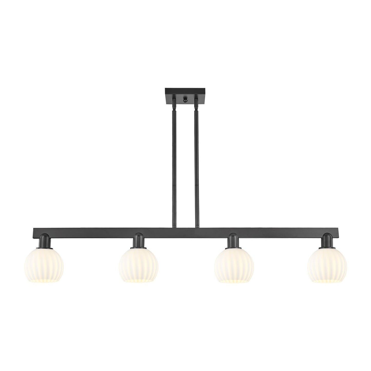 Innovations Lighting Arcadia 49in 4-Light Island Light | Industrial Matte Black Steel and White Venetian Glass | Kitchen | Model 716-4I-BK-G1217-6WV
