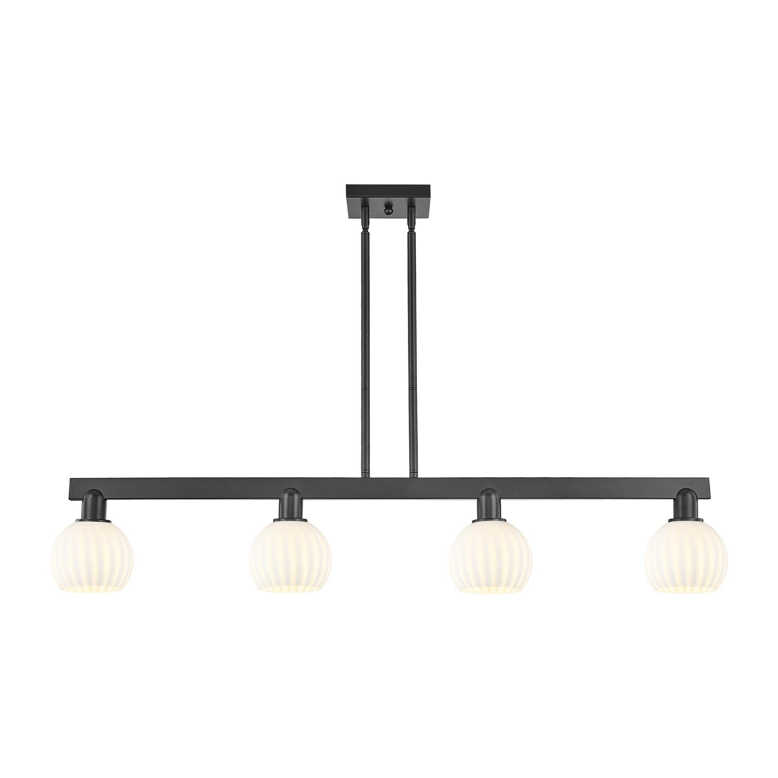 Innovations Lighting Arcadia 49in 4-Light Island Light | Industrial Matte Black Steel and White Venetian Glass | Kitchen | Model 716-4I-BK-G1217-6WV