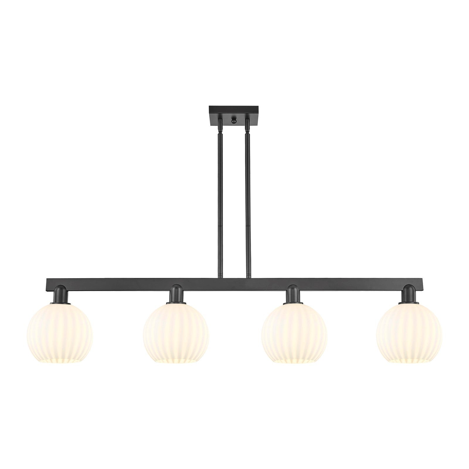 Innovations Lighting White Venetian 48in 4-Light Island Light | Modern Contemporary Matte Black Steel and White Venetian Glass | Model 716-4I-BK-G1217-8WV
