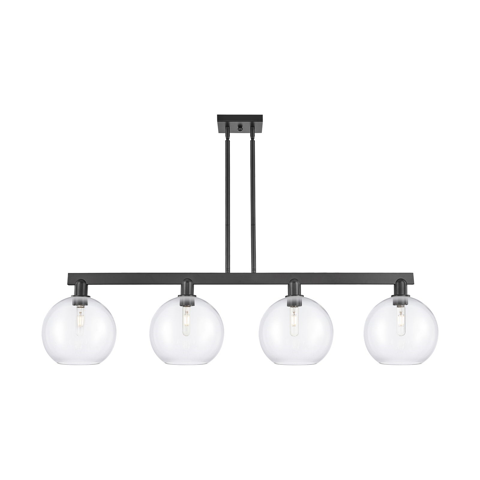 Innovations Athens 53in 4-Light Island Light | Industrial Matte Black Steel and Clear Glass | Kitchen Island & Dining Room | Model 716-4I-BK-G122-10