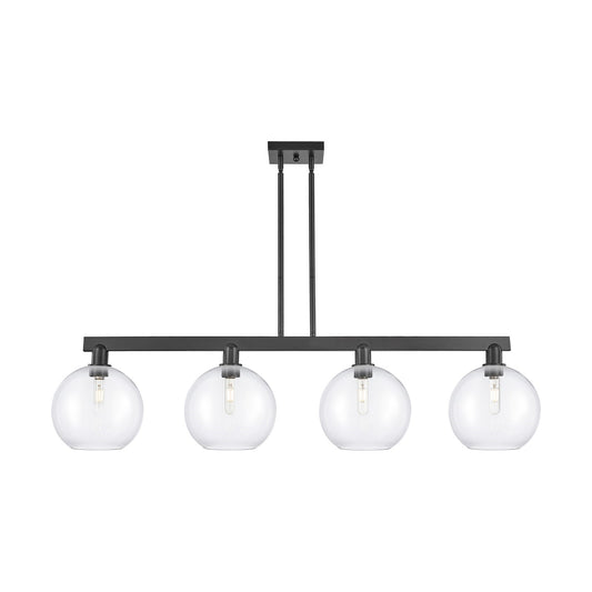 Innovations Athens 53in 4-Light Island Light | Industrial Matte Black Steel and Clear Glass | Kitchen Island & Dining Room | Model 716-4I-BK-G122-10