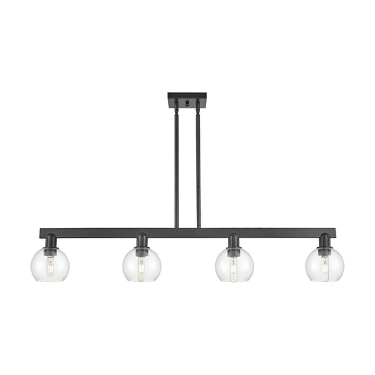 Innovations Athens 49in 4-Light Island Light | Industrial Matte Black Steel and Clear Glass | Kitchen Island & Dining Room | Model 716-4I-BK-G122-6