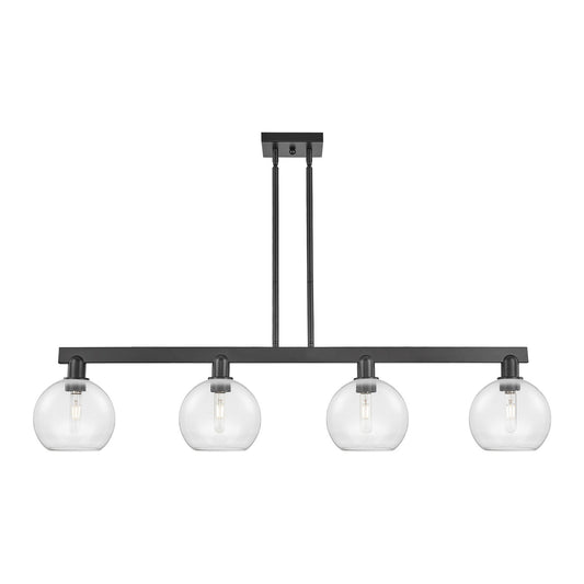 Innovations Athens 51in 4-Light Island Light | Industrial Matte Black Steel and Clear Glass | Kitchen Island & Dining Room | Model 716-4I-BK-G122-8