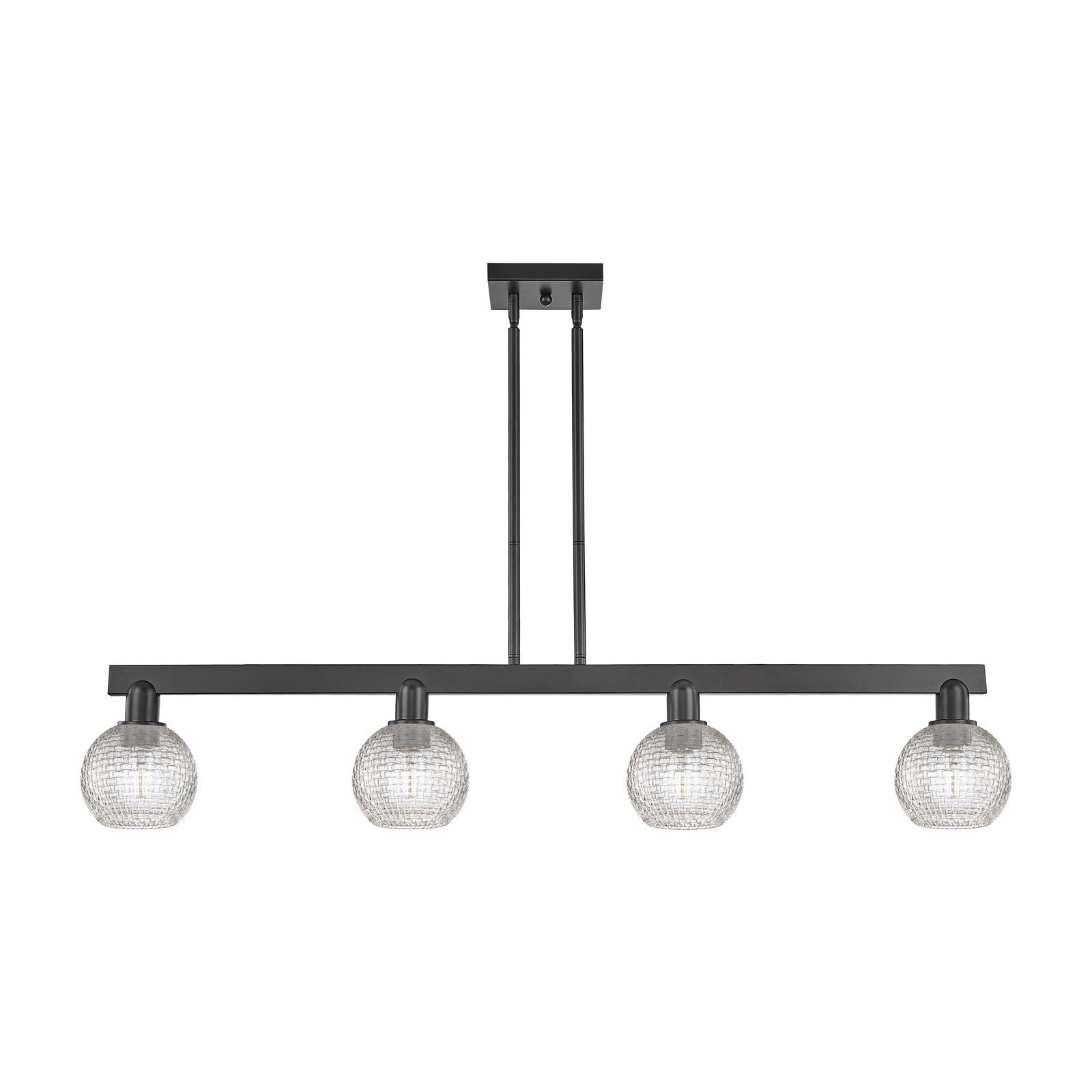 Innovations Athens 49in 4-Light Island Light | Industrial Matte Black Steel and Clear Basket Weave Glass | Kitchen Island & | Model 716-4I-BK-G122C-6CL