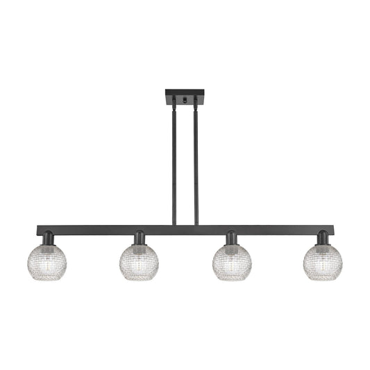Innovations Athens 49in 4-Light Island Light | Industrial Matte Black Steel and Clear Basket Weave Glass | Kitchen Island & | Model 716-4I-BK-G122C-6CL