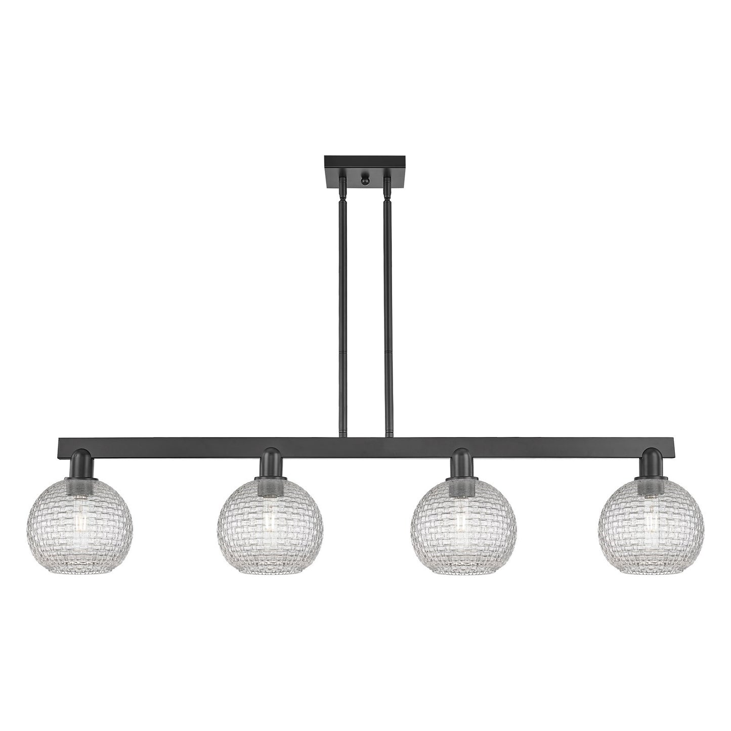 Innovations Athens 51in 4-Light Island Light | Industrial Matte Black Steel and Clear Basket Weave Glass | Kitchen Island & | Model 716-4I-BK-G122C-8CL