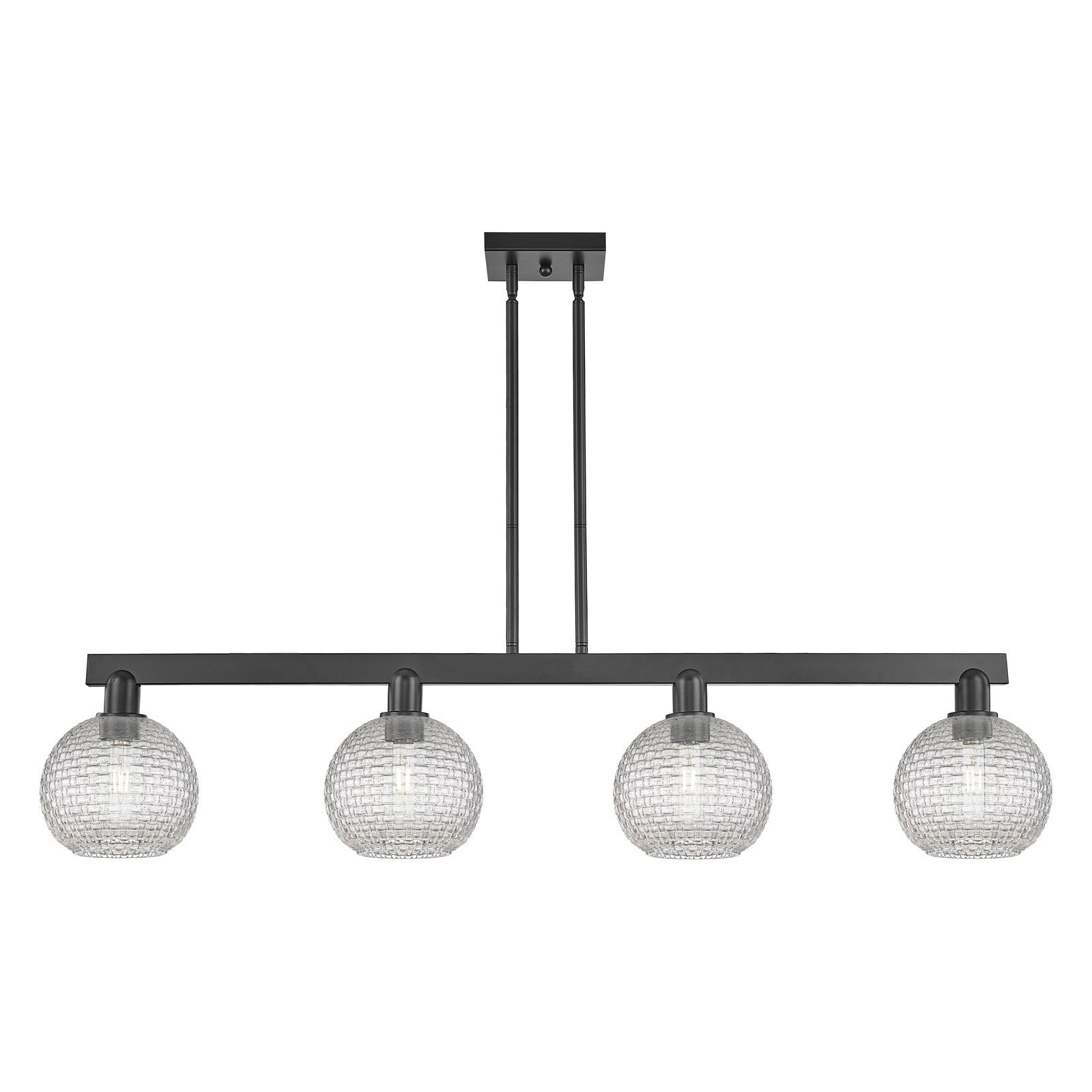 Innovations Athens 51in 4-Light Island Light | Industrial Matte Black Steel and Clear Basket Weave Glass | Kitchen Island & | Model 716-4I-BK-G122C-8CL