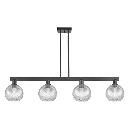 Innovations Athens 51in 4-Light Island Light | Industrial Matte Black Steel and Clear Basket Weave Glass | Kitchen Island & | Model 716-4I-BK-G122C-8CL