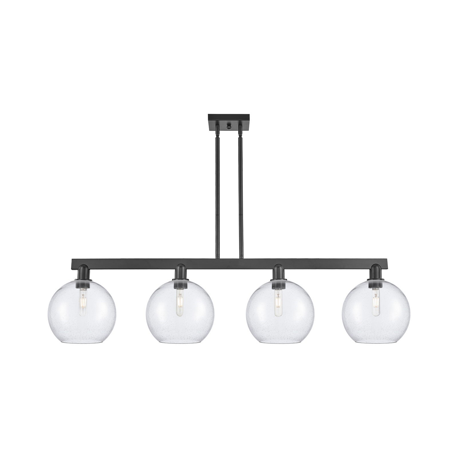 Innovations Athens 53in 4-Light Island Light | Industrial Matte Black Steel and Seedy Glass | Kitchen Island & Dining Room | Model 716-4I-BK-G124-10