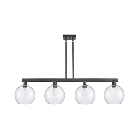 Innovations Athens 53in 4-Light Island Light | Industrial Matte Black Steel and Seedy Glass | Kitchen Island & Dining Room | Model 716-4I-BK-G124-10