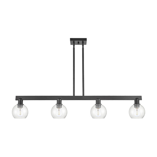 Innovations Athens 49in 4-Light Island Light | Industrial Matte Black Steel and Seedy Glass | Kitchen Island & Dining Room | Model 716-4I-BK-G124-6