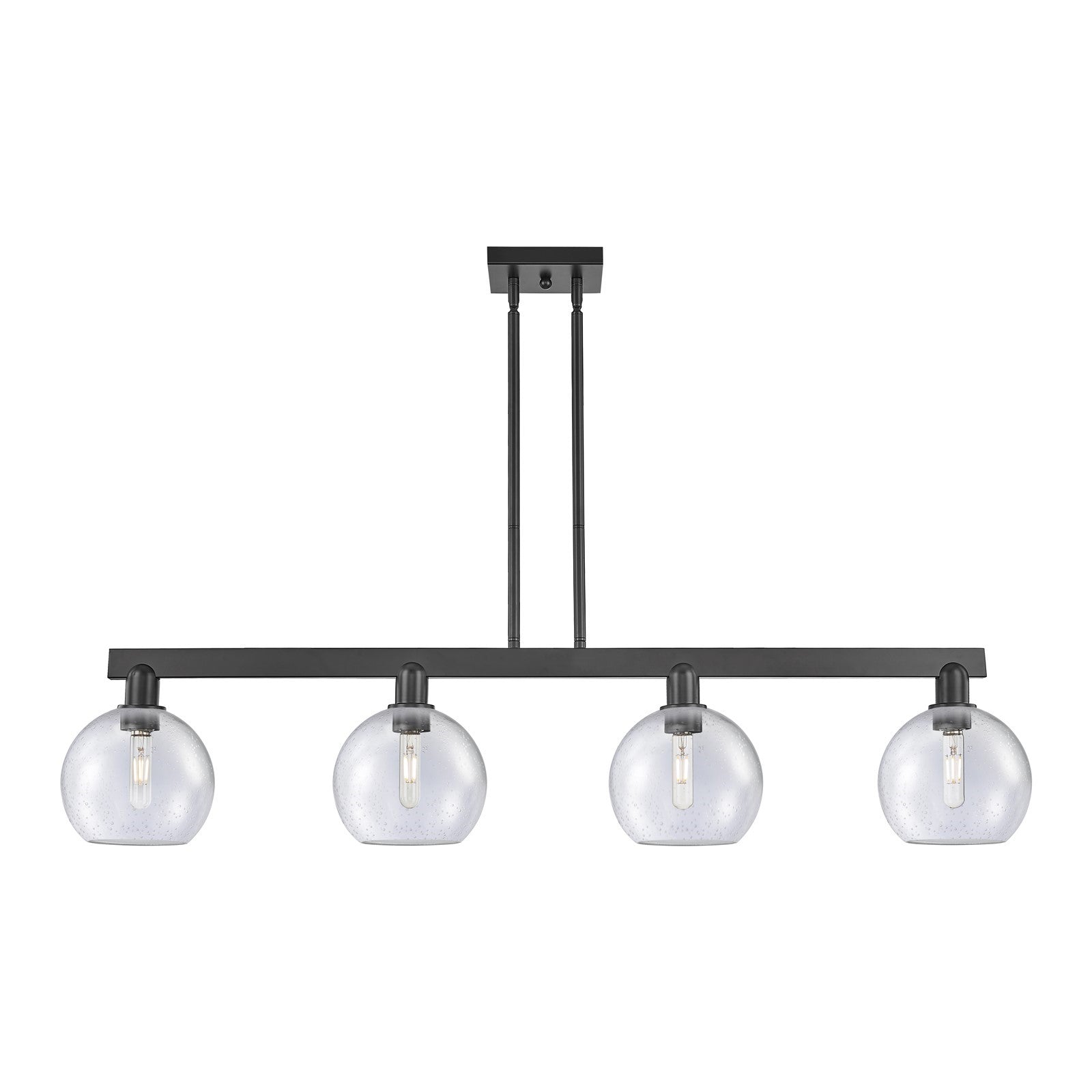 Innovations Athens 51in 4-Light Island Light | Industrial Matte Black Steel and Seedy Glass | Kitchen Island & Dining Room | Model 716-4I-BK-G124-8
