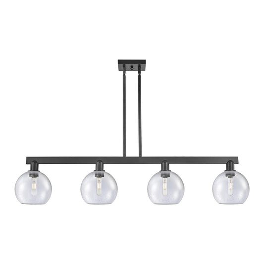 Innovations Athens 51in 4-Light Island Light | Industrial Matte Black Steel and Seedy Glass | Kitchen Island & Dining Room | Model 716-4I-BK-G124-8