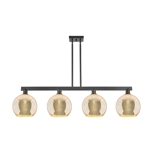 Innovations Athens 53in 4-Light Island Light | Industrial Matte Black Steel and Mercury Glass | Kitchen Island & Dining Room | Model 716-4I-BK-G128-10