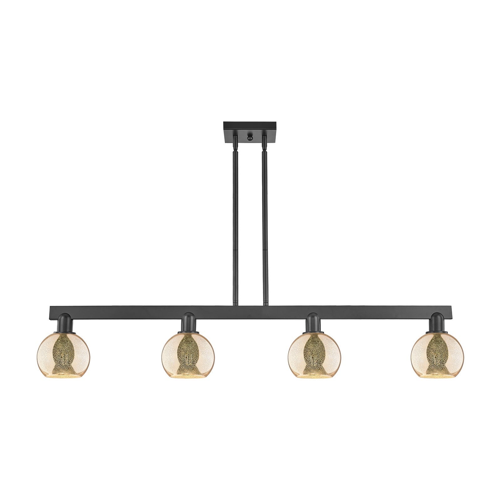 Innovations Athens 49in 4-Light Island Light | Industrial Matte Black Steel and Mercury Glass | Kitchen Island & Dining Room | Model 716-4I-BK-G128-6