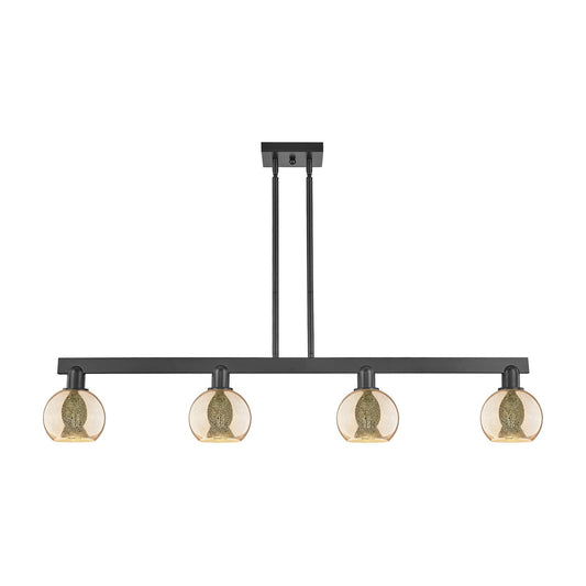 Innovations Athens 49in 4-Light Island Light | Industrial Matte Black Steel and Mercury Glass | Kitchen Island & Dining Room | Model 716-4I-BK-G128-6