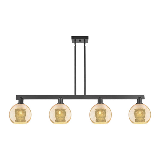 Innovations Athens 51in 4-Light Island Light | Industrial Matte Black Steel and Mercury Glass | Kitchen Island & Dining Room | Model 716-4I-BK-G128-8