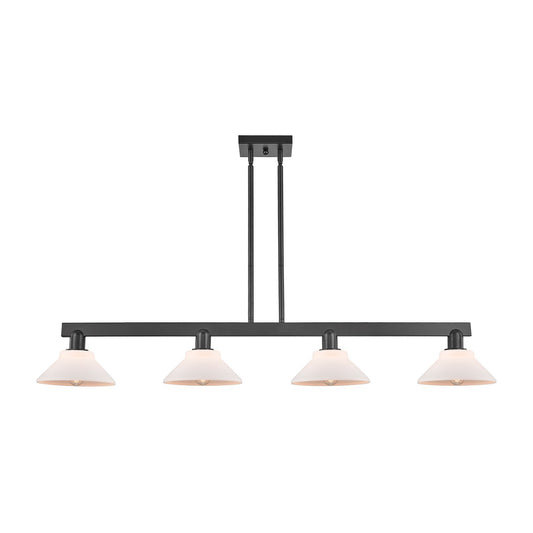 Innovations Orwell 51in 4-Light Island Light | Industrial Matte Black Steel and Matte White Glass | Kitchen Island & Dining Room | Model 716-4I-BK-G131