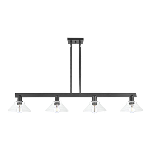 Innovations Orwell 51in 4-Light Island Light | Industrial Matte Black Steel and Clear Glass | Kitchen Island & Dining Room | Model 716-4I-BK-G132