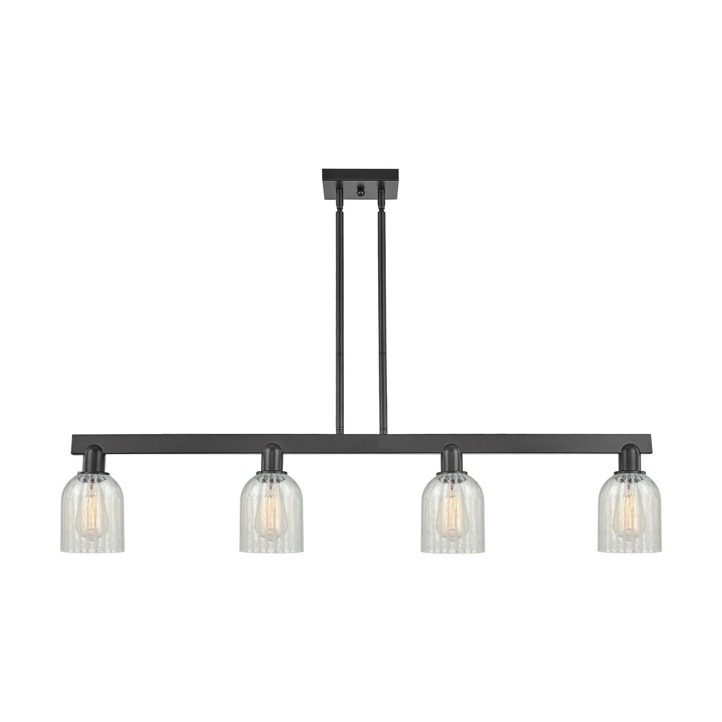 Innovations Caledonia 48in 4-Light Island Light | Industrial Matte Black Steel and Mouchette Glass | Kitchen Island & Dining Room | Model 716-4I-BK-G2511