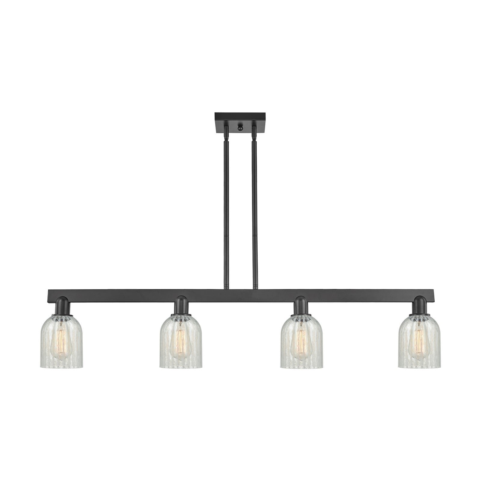 Innovations Caledonia 48in 4-Light Island Light | Industrial Matte Black Steel and Mouchette Glass | Kitchen Island & Dining Room | Model 716-4I-BK-G2511