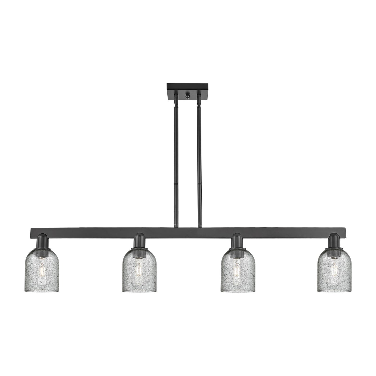 Innovations Caledonia 48in 4-Light Island Light | Industrial Matte Black Steel and Charcoal Glass | Kitchen Island & Dining Room | Model 716-4I-BK-G257