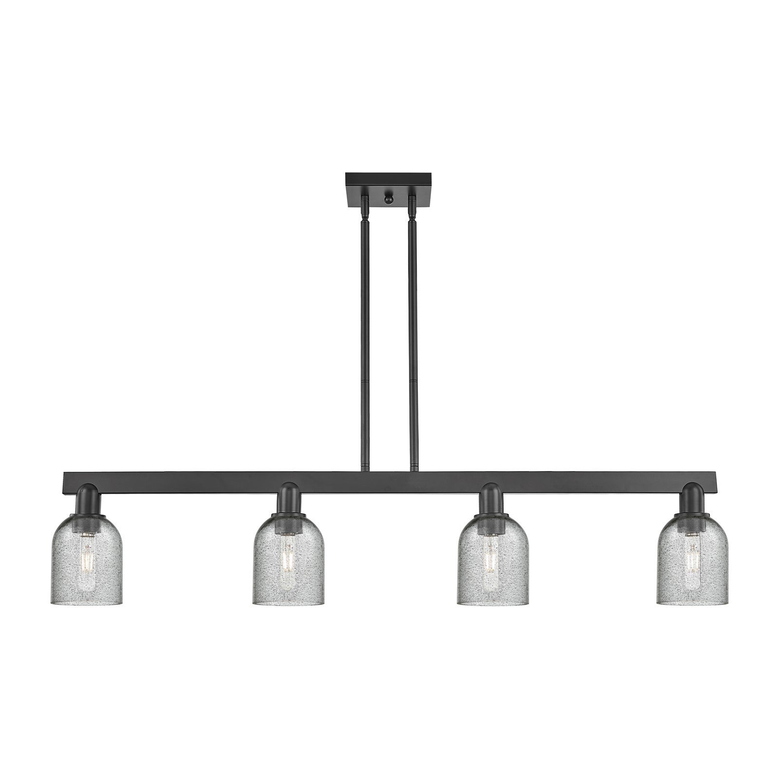 Innovations Caledonia 48in 4-Light Island Light | Industrial Matte Black Steel and Charcoal Glass | Kitchen Island & Dining Room | Model 716-4I-BK-G257