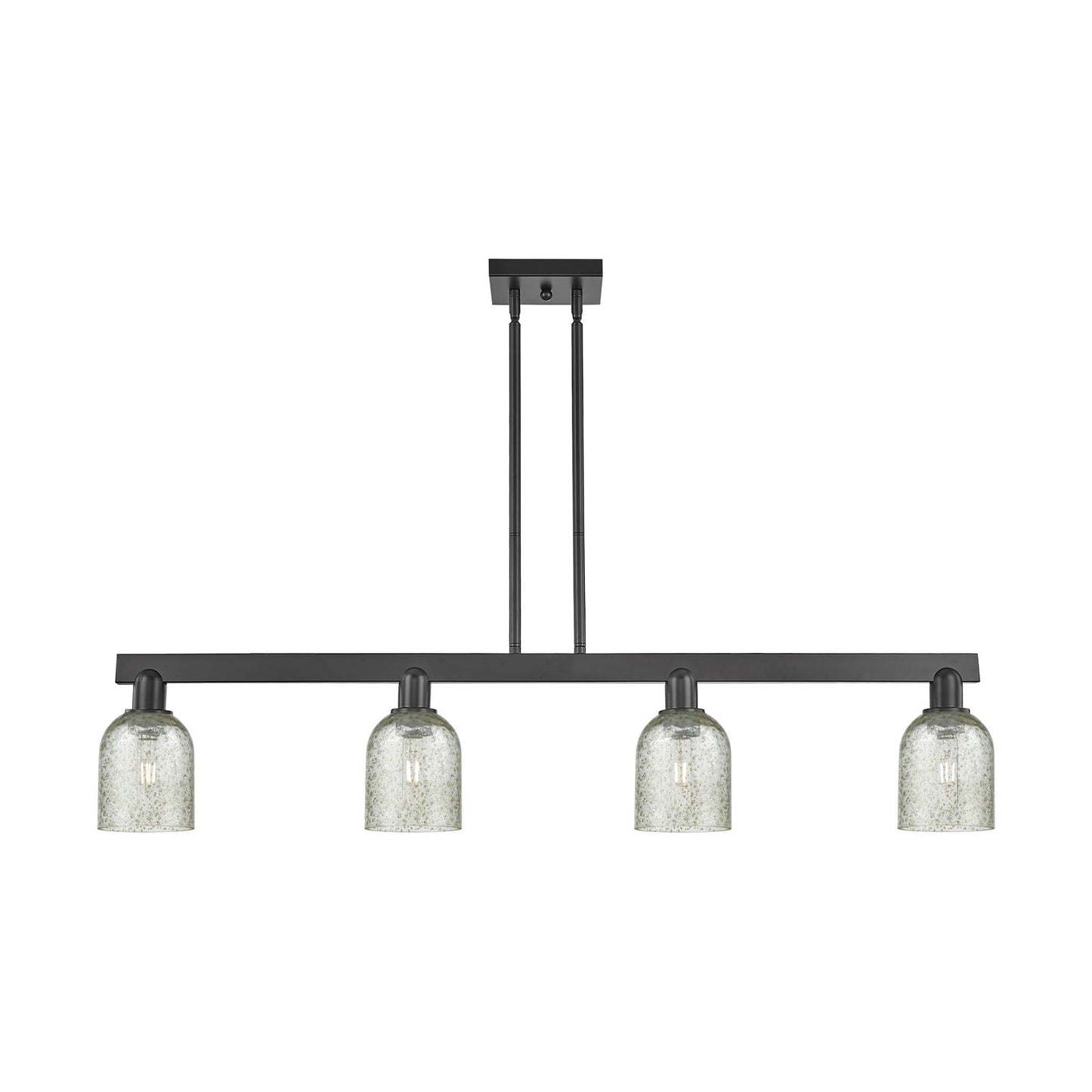 Innovations Caledonia 48in 4-Light Island Light | Industrial Matte Black Steel and Mica Glass | Kitchen Island & Dining Room | Model 716-4I-BK-G259