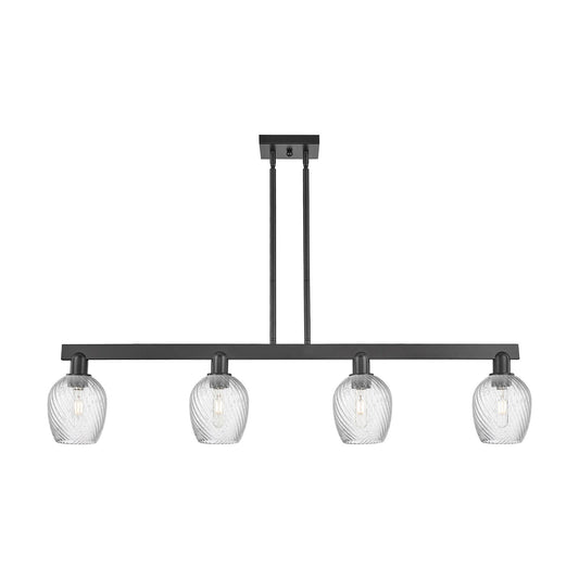 Innovations Salina 49in 4-Light Island Light | Industrial Matte Black Steel and Clear Spiral Fluted Glass | Kitchen Island & Dining | Model 716-4I-BK-G292