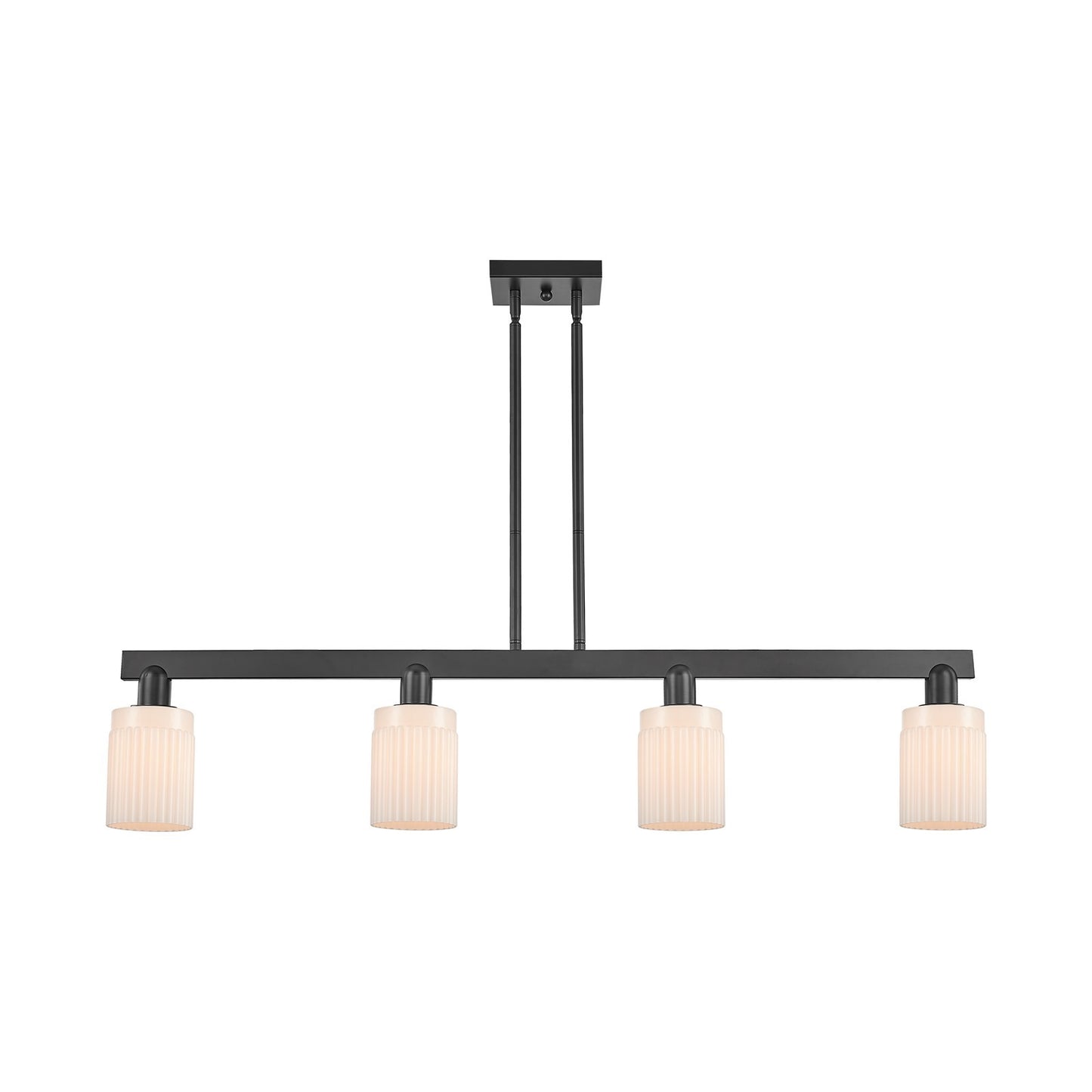 Innovations Hadley 47in 4-Light Island Light | Industrial Matte Black Steel and Matte White Ribbed Glass | Kitchen Island | Model 716-4I-BK-G341
