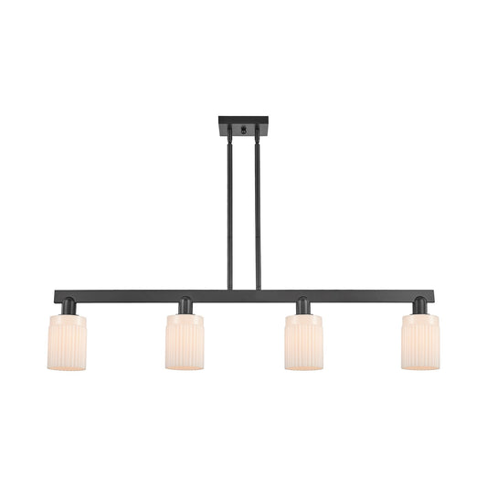 Innovations Hadley 47in 4-Light Island Light | Industrial Matte Black Steel and Matte White Ribbed Glass | Kitchen Island | Model 716-4I-BK-G341