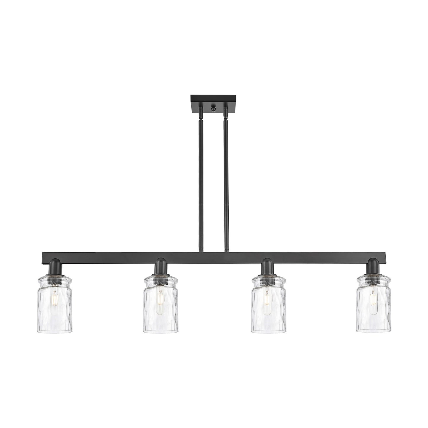 Innovations Candor 48in 4-Light Island Light | Industrial Matte Black Steel and Clear Waterglass Glass | Kitchen Island & Dining | Model 716-4I-BK-G352