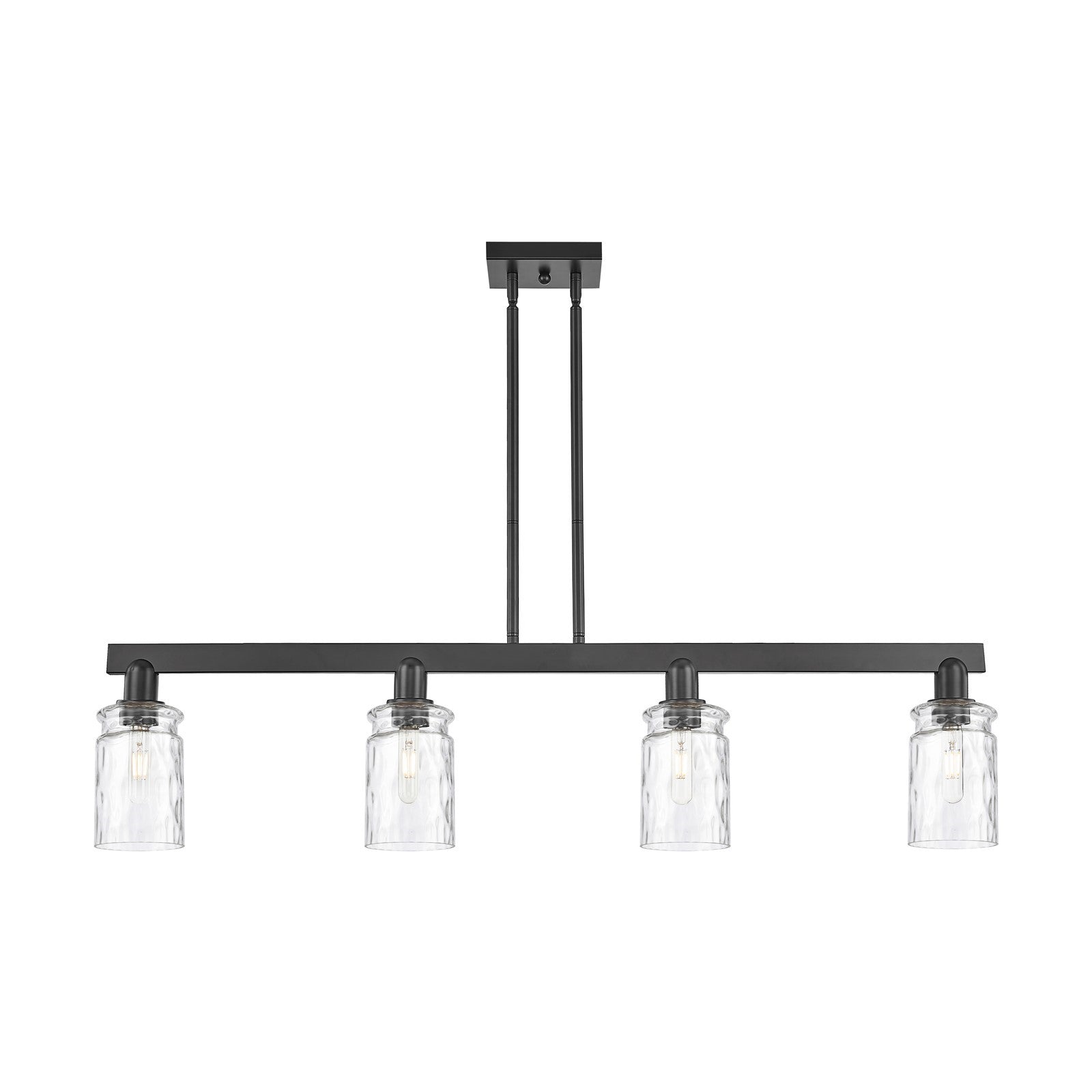 Innovations Candor 48in 4-Light Island Light | Industrial Matte Black Steel and Clear Waterglass Glass | Kitchen Island & Dining | Model 716-4I-BK-G352