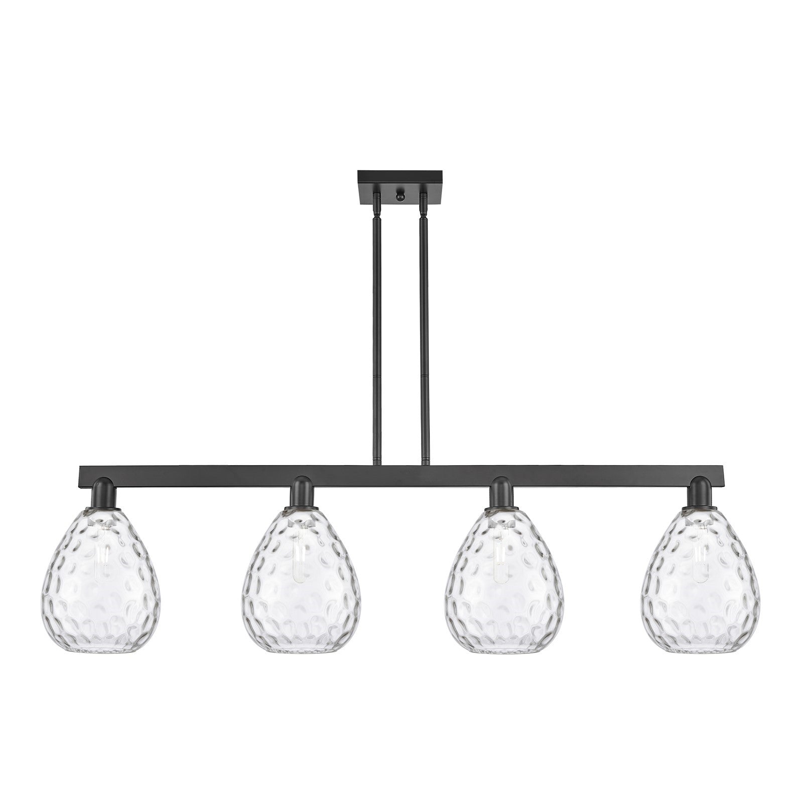 Innovations Waverly 51in 4-Light Island Light | Industrial Matte Black Steel and Clear Glass | Kitchen Island & Dining Room | Model 716-4I-BK-G372