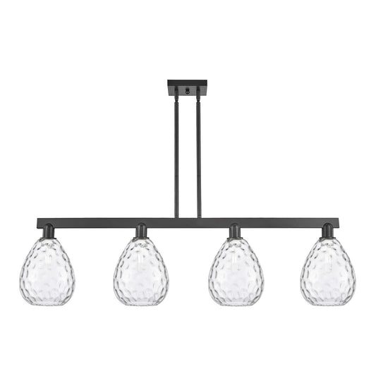 Innovations Waverly 51in 4-Light Island Light | Industrial Matte Black Steel and Clear Glass | Kitchen Island & Dining Room | Model 716-4I-BK-G372
