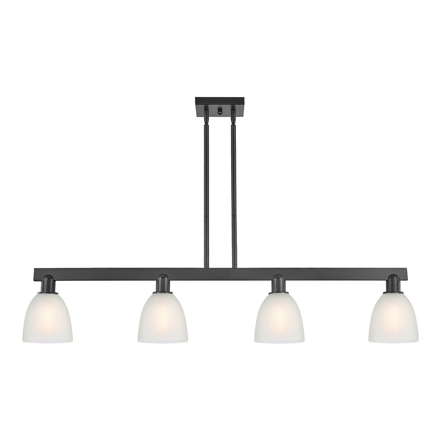 Innovations Castile 49in 4-Light Island Light | Industrial Matte Black Steel and White Glass | Kitchen Island & Dining Room | Model 716-4I-BK-G381
