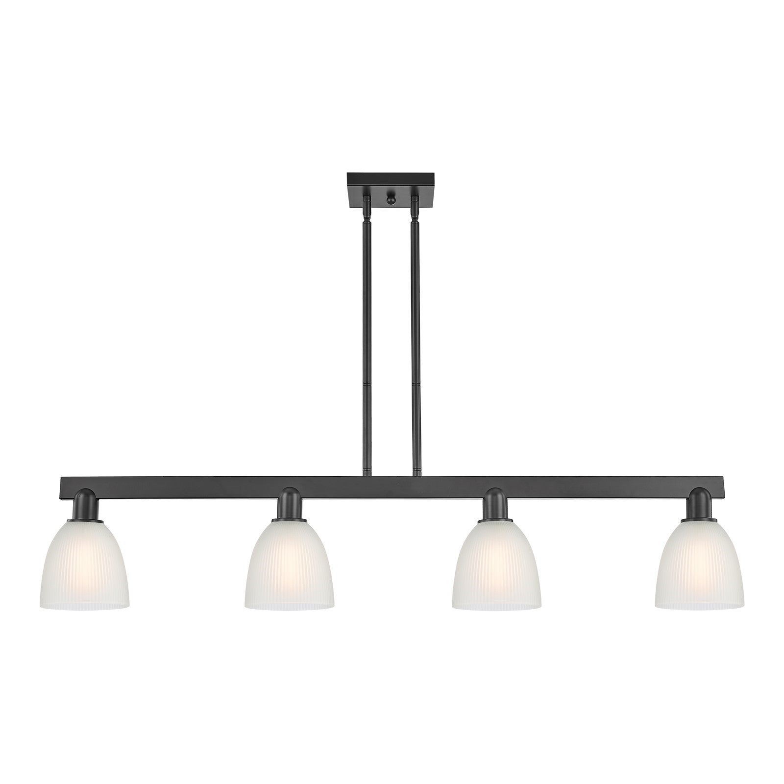 Innovations Castile 49in 4-Light Island Light | Industrial Matte Black Steel and White Glass | Kitchen Island & Dining Room | Model 716-4I-BK-G381