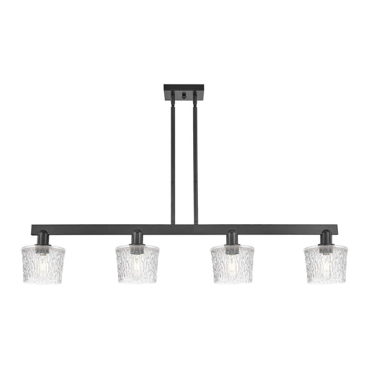 Innovations Niagara 49in 4-Light Island Light | Industrial Matte Black Steel and Clear Textured Glass | Kitchen Island & Dining | Model 716-4I-BK-G402