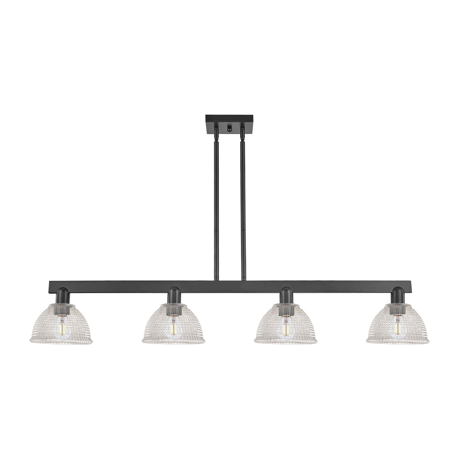 Innovations Arietta 51in 4-Light Island Light | Industrial Matte Black Steel and Clear Glass | Kitchen Island & Dining Room | Model 716-4I-BK-G422