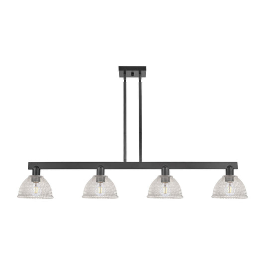 Innovations Arietta 51in 4-Light Island Light | Industrial Matte Black Steel and Clear Glass | Kitchen Island & Dining Room | Model 716-4I-BK-G422