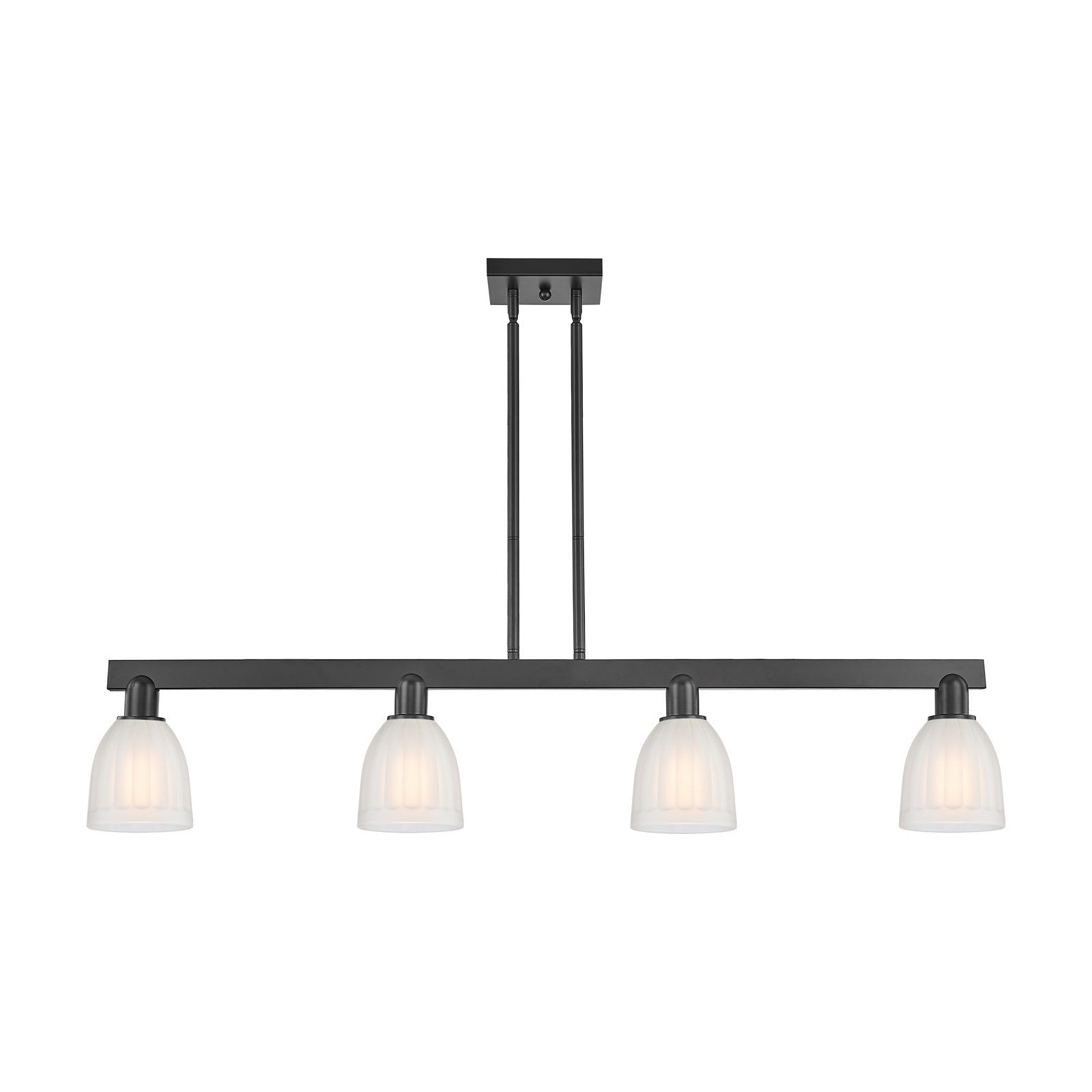 Innovations Brookfield 49in 4-Light Island Light | Industrial Matte Black Steel and White Frosted Ribbed Glass | Kitchen Island & | Model 716-4I-BK-G441