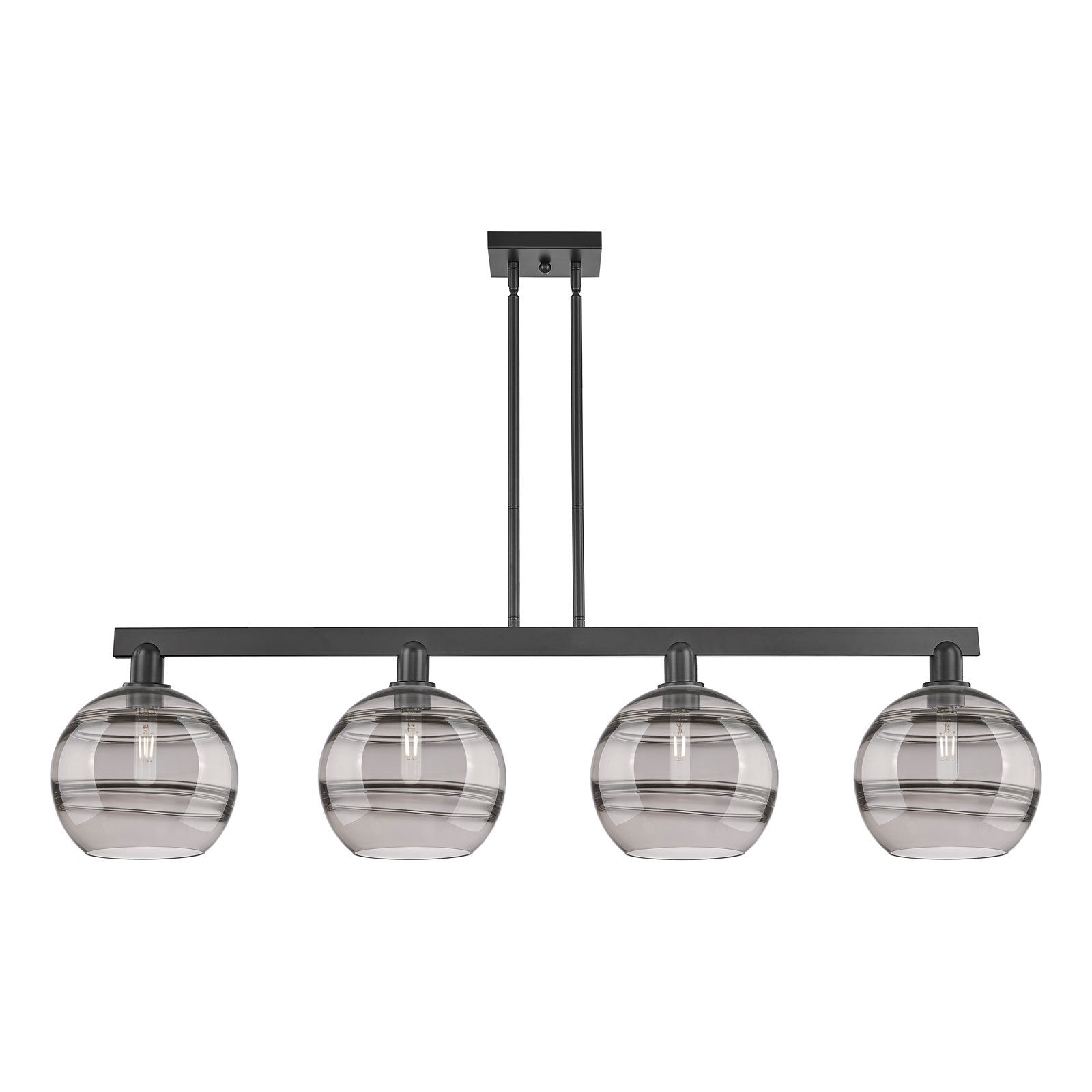 Innovations Rochester 53in 4-Light Island Light | Industrial Matte Black Steel and Light Smoke Glass | Kitchen Island & Dining | Model 716-4I-BK-G556-10SM