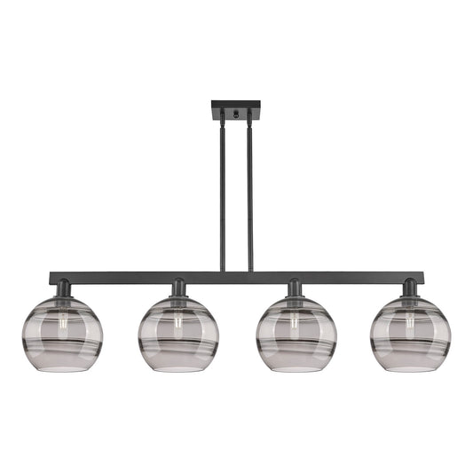 Innovations Rochester 53in 4-Light Island Light | Industrial Matte Black Steel and Light Smoke Glass | Kitchen Island & Dining | Model 716-4I-BK-G556-10SM
