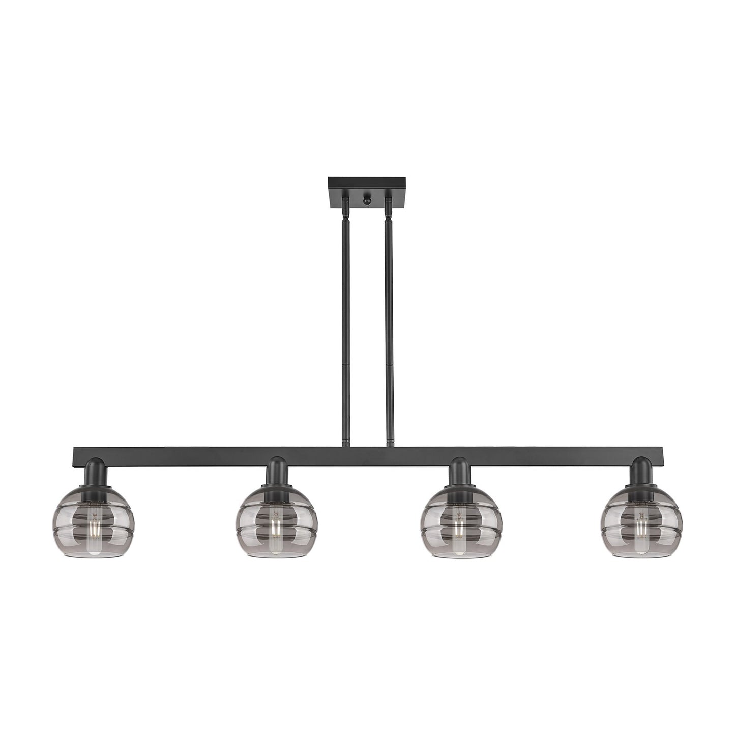 Innovations Rochester 49in 4-Light Island Light | Industrial Matte Black Steel and Light Smoke Glass | Kitchen Island & Dining | Model 716-4I-BK-G556-6SM