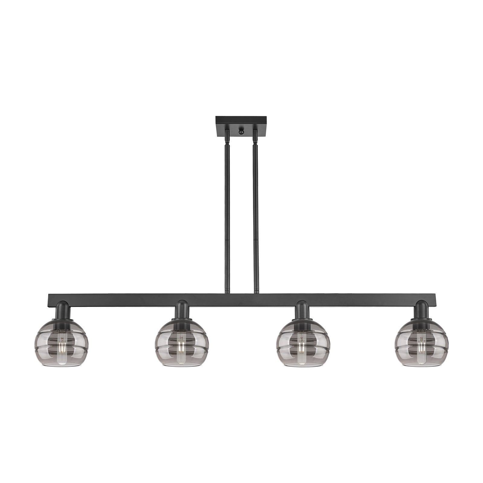 Innovations Rochester 49in 4-Light Island Light | Industrial Matte Black Steel and Light Smoke Glass | Kitchen Island & Dining | Model 716-4I-BK-G556-6SM