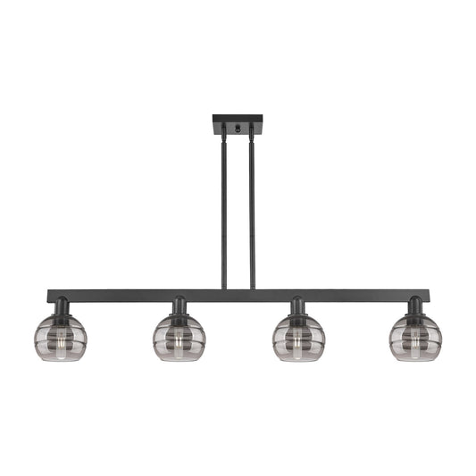 Innovations Rochester 49in 4-Light Island Light | Industrial Matte Black Steel and Light Smoke Glass | Kitchen Island & Dining | Model 716-4I-BK-G556-6SM