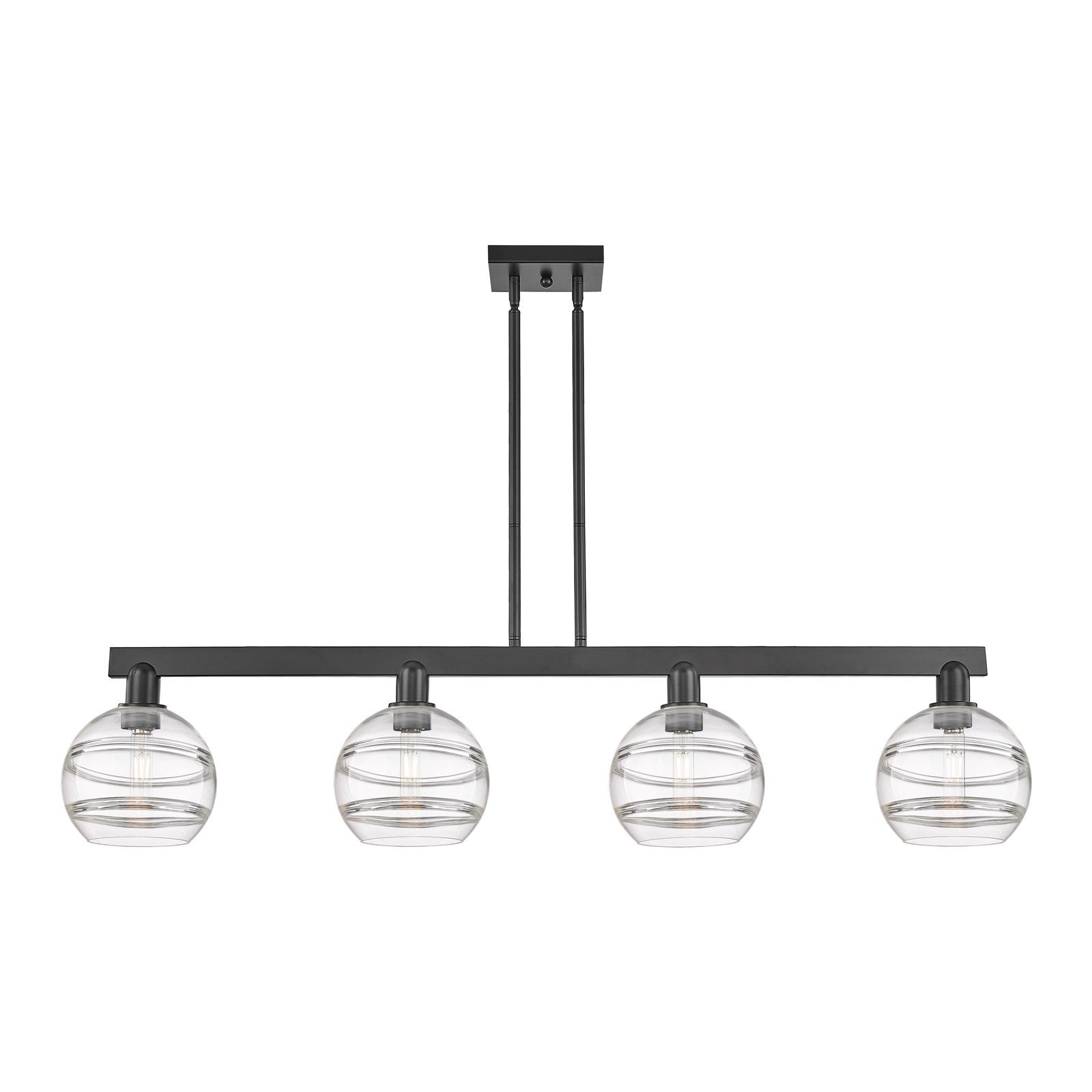 Innovations Rochester 51in 4-Light Island Light | Industrial Matte Black Steel and Clear Glass | Kitchen Island & Dining Room | Model 716-4I-BK-G556-8CL